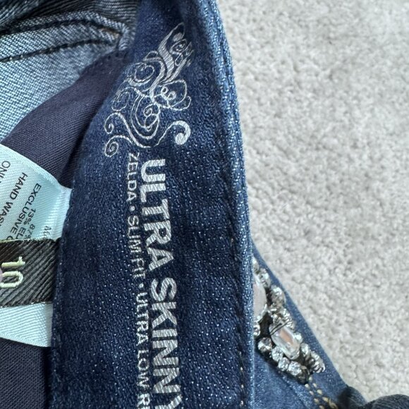 Express Jeans Ultra Skinny Zelda Slim Fit Rhinestone Blue Low Rise Women’s Sz 10 - Picture 6 of 13